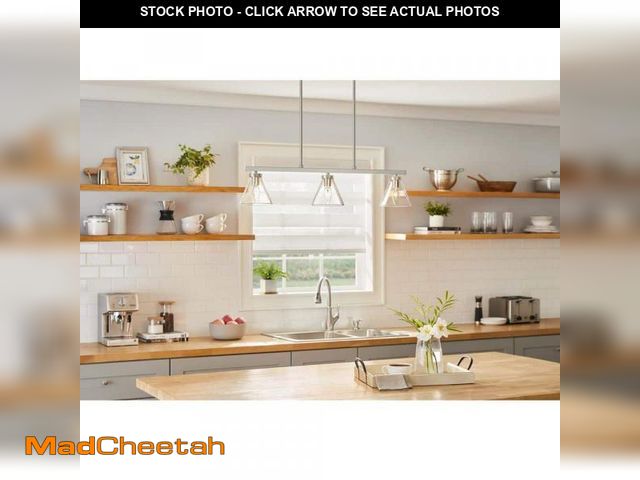 Lot 74-12491995 - Hampton Bay Myles 3-Light Island Pendant Light Brushed Nickel Finish Clear Glass Shades - UNUSED