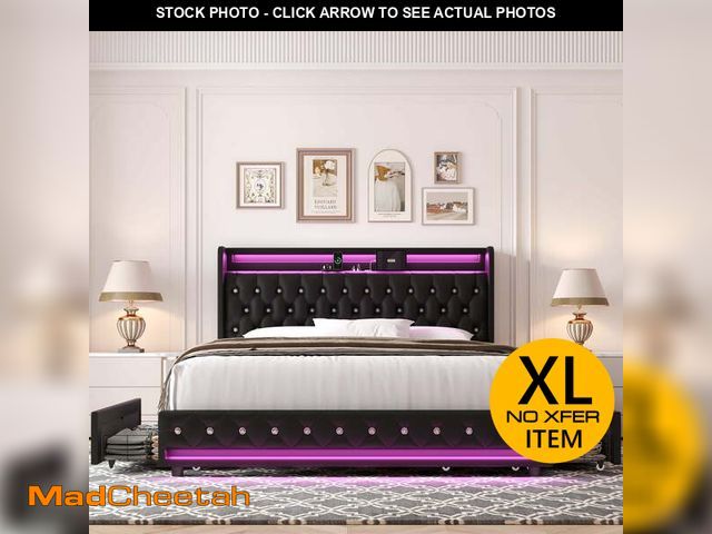 Lot 74-13780634 - Homfa King Size PU Leather Crystal Button Upholstered Platform Bed , Black (HEADBOARD ONLY) - UNUSED