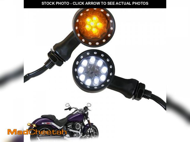 Lot 74-12048806 - DREAMIZER Black Motorcycle Turn Signals 15 LEDs Bullet Front Rear Indicator Lights Amber White Light...