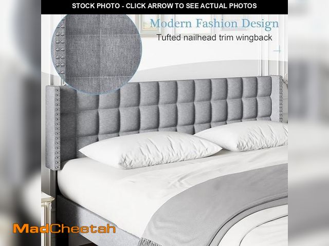 Lot 74-12160845 - VECELO Headboard King Size, Linen Upholstered Headboards Only with Nailhead Trim Wingback, Square St...
