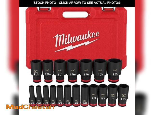 Lot 74-13678090 - Milwaukee SHOCKWAVE 1/2 in. Drive SAE 6 Point Impact Socket Set (19-Piece) - UNUSED