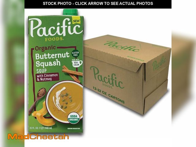 Lot 74-13836204 - Pacific Foods Organic Butternut Squash Soup With Cinnamon and Nutmeg, 32 oz Carton (12 Pack) Exp Dat...