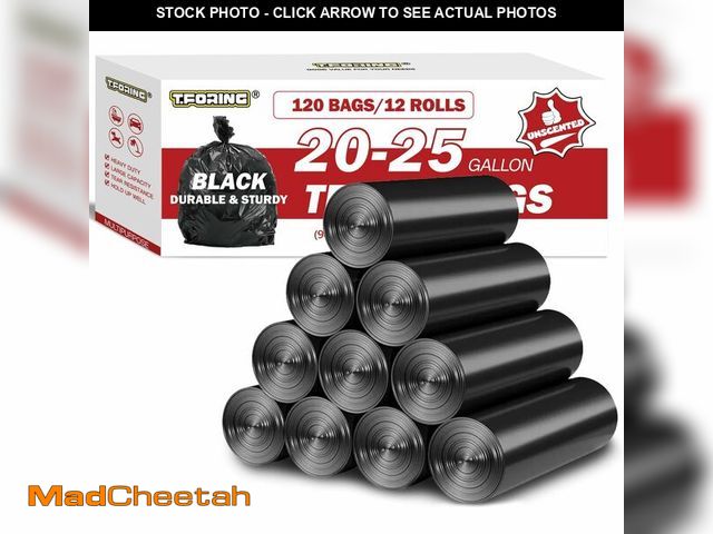 Lot 74-13630616 - T.FORING Black Trash Bags 20-25 Gallon 120 Count - 30" x 33" Large Kitchen Garbage Bags, 20+ Gallon ...