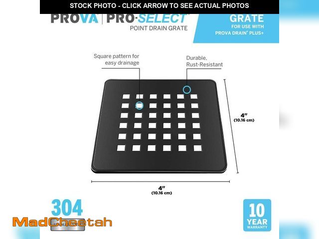 Lot 74-14368193 - M-D Building Products 4 in. W x 4 in. L Prova Pro-Select Shower Kit Drain Grate-Square-MBLK - UNUSED