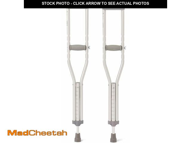Lot 74-14067442 - Medline Aluminum Crutches for Kids, Adults &amp; Seniors, Walking Aid, 300 LB Weight Capacity,1 Pair...
