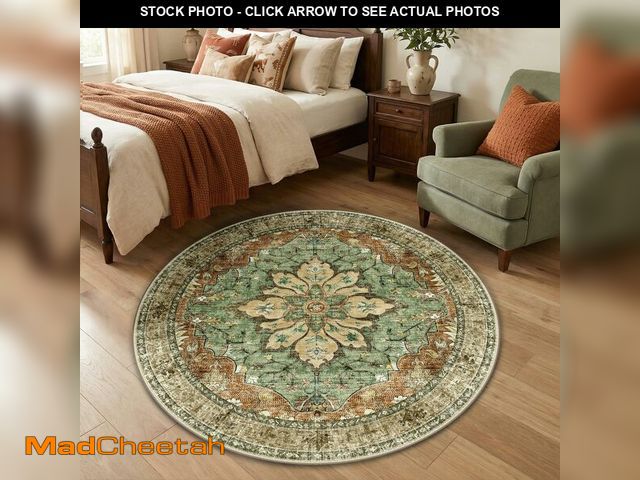 Lot 74-14480211 - RELEANY Washable Area Rug, Round 4ft, Brick/Brown/Green - UNUSED