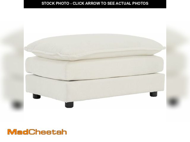 Lot 74-12565359 - White Chenille Ottoman Footrest | Solid Wood Frame, Breathable Fabric &amp; High-Density Sponge | 35...