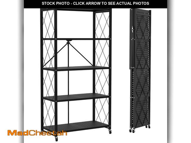 Lot 74-14438385 - TAIMASI 5-Tier Foldable Metal Shelf with Wheels, Heavy Duty Movable Wire Rack for Garage, Kitchen, B...