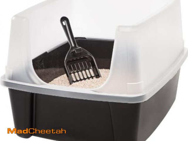 Lot 74-12137033 - IRIS USA Large Open Top Cat Litter Box with High Sides, Scatter Shield &amp; Scoop, Black - Easy Cle...