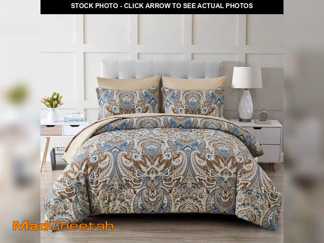 Lot 74-11549123 - Drucon Brown Paisley Comforter Set Queen, 7 Pieces Bed in a Bag Comforter Boho Paisley Pattern Beddi...