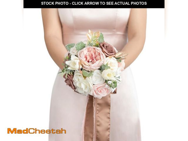 Lot 74-12604872 - Ling's moment Artificial Flowers Pink Bridesmaid Bouquet, Dusty Rose Wedding Flowers Bouquets for Br...