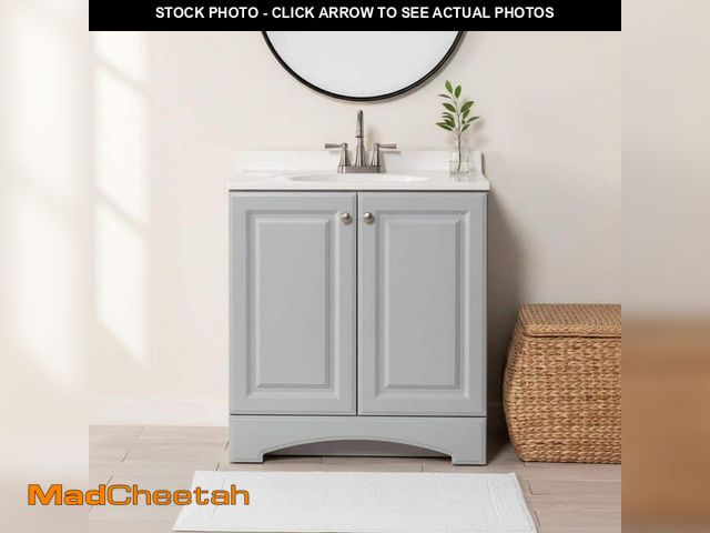 Lot 74-13769883 - (MISSING SHELF) Glacier Bay 31 in. Single Sink Pearl Gray Bath Vanity with White Cultured Marble Top...