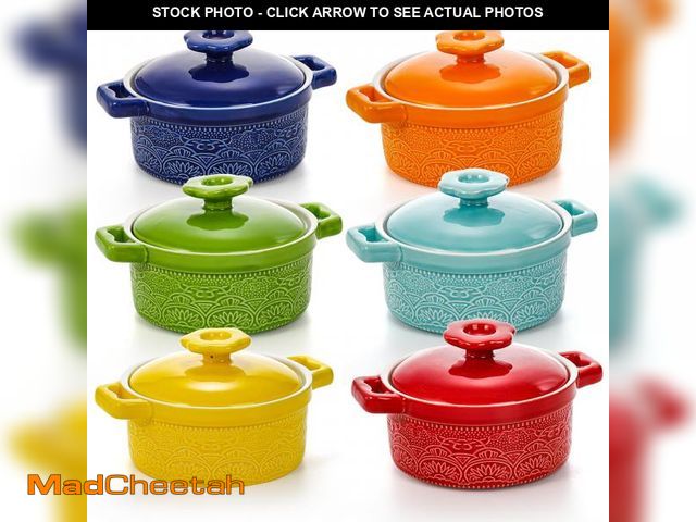Lot 74-11550790 - Hacaroa Set of 6 Mini Cocotte with Lid, 8 Oz Ceramic Ramekins with Handles, Small Casserole Dishes I...
