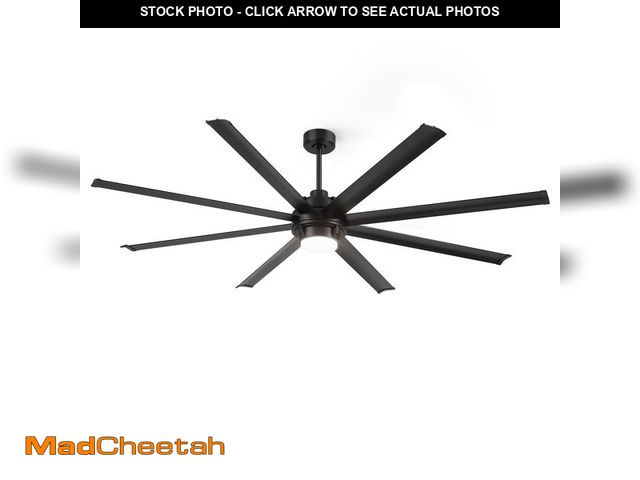 Lot 74-13511613 - HINNIXY 84 in. Indoor/Outdoor Matte Black Downrod and Angled Mount Industrial Ceiling Fan with Light...