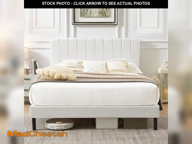 Lot 74-12161615 - Flolinda King Size Bed Frame with Velvet Adjustable Upholstered Headboard and Wooden Slats Support, ...
