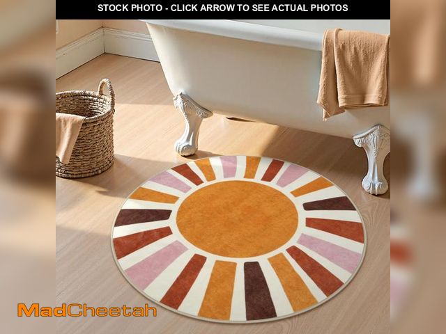 Lot 74-12309488 - LIVEBOX Retro Sun Round Bathroom Rug 3 ft, Colorful Boho Rug Soft Circle Entryway Rugs for Bedroom, ...