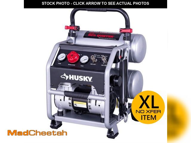 Lot 74-14558964 - Husky 4.5 Gal. 175 PSI Portable Electric Oil-Free Quiet Twin Stack Jobsite Air Compressor w/Rubber W...
