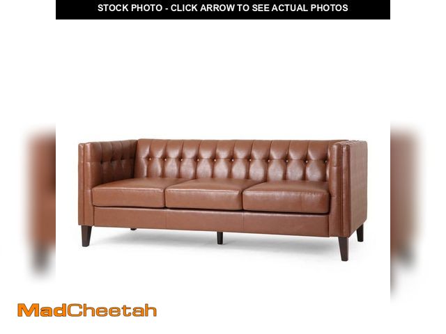 Lot 74-12465293 - Noble House Sadlier 76 in. Square Arm 3-Seater Removable Covers Sofa in Cognac Brown - UNUSED