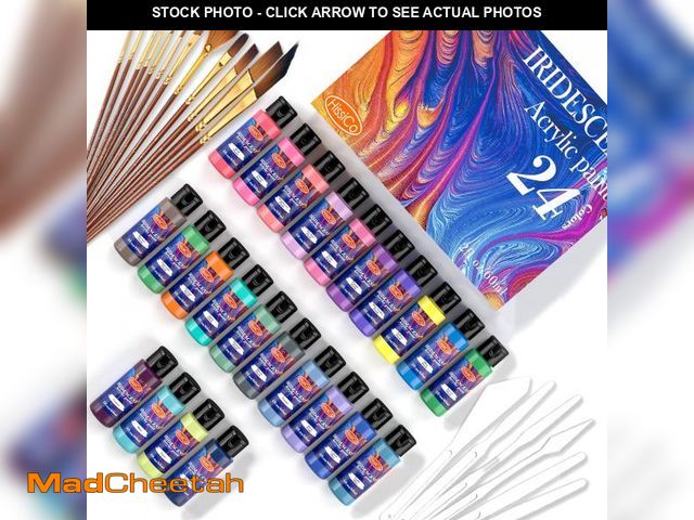 Lot 74-12216645 - HissiCo Iridescent Acrylic Paint Set of 24 Chameleon Colors 60ml 2 OZ Bottles with 12 brushes 5 knif...