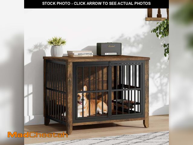 Lot 74-12550683 - Laintene 31" Dog Crate with Bowls, Wooden Dog Crate Furniture, Dog Kennel Indoor for Small/Medium Do...