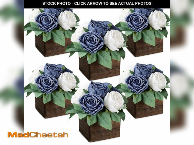 Lot 74-14146595 - DIYDOFUN Dining Table Centerpiece Set of 6 - Pre-Made Aritifial Rose with Wooden Vase Fake Floral Ar...