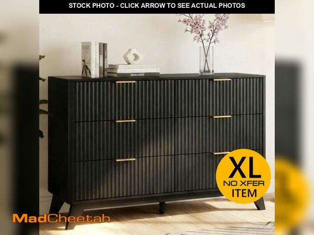 Lot 74-14603985 - Ktaxon Modern 6 Drawer Dresser Fluted Wood Chest of Drawers with Soft Close Slides Storage Cabinet f...