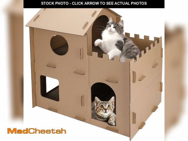 Lot 74-13583023 - Cardboard Cat House for Indoor Cats, Multi-Level Scratcher Condo with Corrugated Scratch Pads, Hideo...