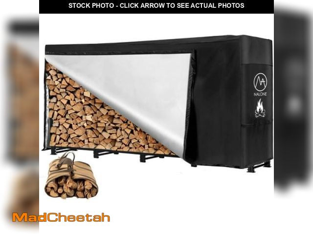 Lot 74-12158663 - NALONE 8FT Outdoor Firewood Rack with Cover&amp;Carry Bag Heavy Duty Square Strong Stand Rack with W...