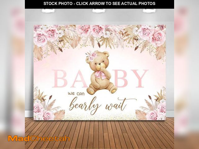 Lot 74-12310321 - Mocsicka Boho Bear Baby Shower Backdrop We Can Bearly Wait Pink Floral Baby Shower Party Decorations...