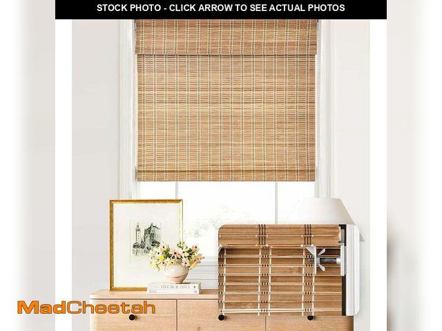 Lot 74-12892264 - LazBlinds No Tools No Drill Cordless Bamboo Roman Shades, Light Filtering Window Treatment, Roll Up ...