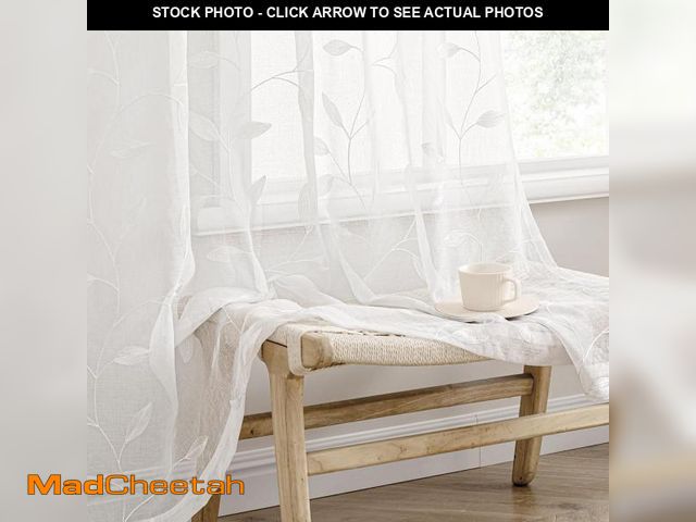 Lot 74-11553754 - MIULEE White Sheer Curtains 2 Panels Embroidered Leaf Patterned Rod Pocket Floral Semi Sheer Faux Li...
