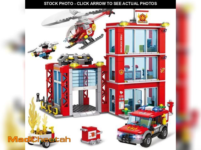 Lot 74-12304930 - City Fire Station Building Blocks Set with Fire Truck , Fire Rescue Helicopter,Drone &amp; Fire Engi...