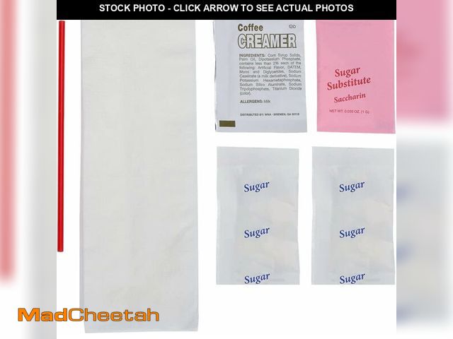 Lot 74-13698476 - WNA 612239 6-Piece Coffee Condiment Kit, 17" Width x 12" Length 1-Ply Napkin (Case of 250)(Best by 3...