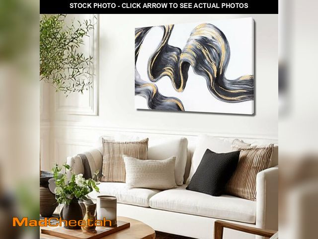 Lot 74-14079321 - Black Abstract Wall Art Framed Canvas Prints for Bedroom Gold Foil Minimalist Room Decor Modern Wall...