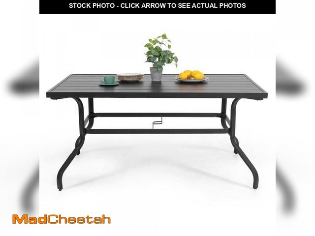Lot 74-12104939 - Nuu Garden Black Rectangle Metal Outdoor Patio Dining Table with Umbrella Hole - UNUSED