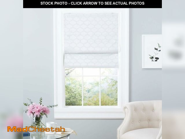 Lot 74-13844517 - Exclusive Home Montague Trellis Total Blackout Roman Shade, 34"x64", White - UNUSED