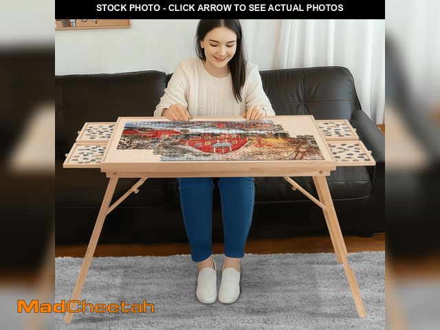 Lot 74-12782281 - Jolicasa 27.6"H Wooden Puzzle Table for Adults,1500PCS Jigsaw Puzzle Board with 4 Sorting Drawers an...