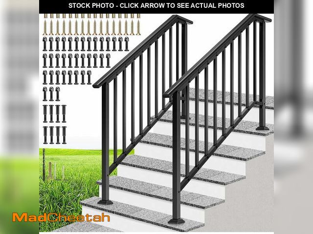 Lot 74-14309584 - SPECSTAR 2-Pack Galvanized Steel Hand Rails for Outdoor Steps â 54.1" Black Oval and Safety Balust...