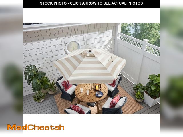 Lot 74-14242359 - Hampton Bay 7.5 ft. Market Crank and Tilt Outdoor Patio Umbrella in Tan and White Cabana Stripe - UN...