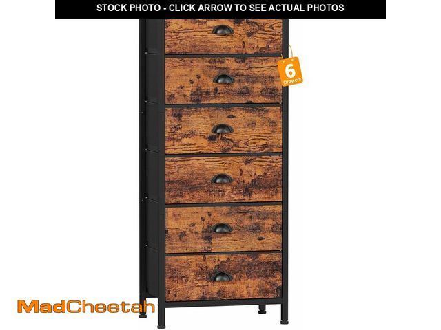 Lot 74-13709646 - Furnulem Tall Dresser with 6 Drawers,Vertical End Table and Nightstand for Bedroom,Industrial Dorm B...