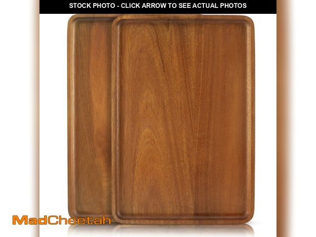 Lot 74-14377062 - 2pcs 15"x10" Solid Acacia Wood Serving Trays Rectangular Wooden Serving Platters Natural Wooden Boar...