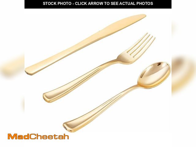 Lot 74-13966942 - WDF 500PCS Gold Plastic Silverware Set Disposable - Gold Cutlery Set Plastic - 250Forks, 125 Spoons,...