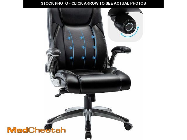 Lot 74-13072873 - COLAMY Executive Office Ergonomic Chair with Thick Bonded Leather, Flip-up Armrests, High Back Adjus...