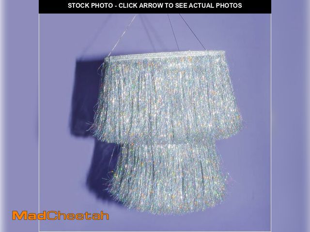 Lot 74-14274353 - xo, Fetti Fringe Tinsel Chandelier - Iridescent Silver Foil, 16" | Bachelorette Party Decorations, B...