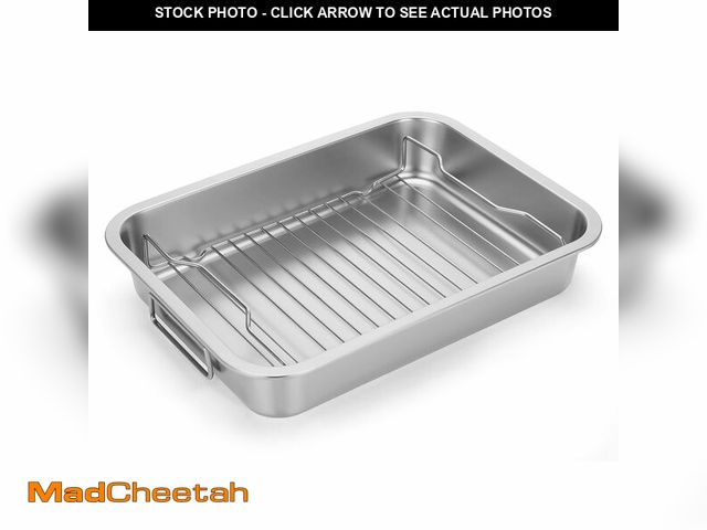 Lot 74-14273148 - Tifanso Stainless Steel Roasting Pan - Heavy Duty Turkey Roasting Baking Broiler Oven Pan with Rack ...