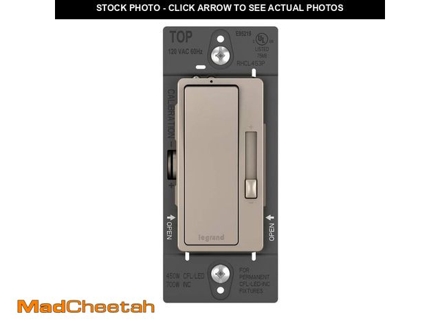 Lot 74-12770653 - Legrand radiant 450W Rocker Dimmer for LED/CFL/Halogen/Incandescent Bulbs, 3-Way/1-Pole, Nickel - UN...