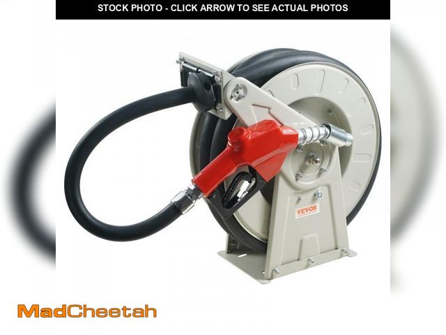 Lot 74-12372019 - VEVOR Diesel Fuel Hose Reel 3/4" x 50', Retractable Hose Reel Extra Long, Heavy-Duty Carbon Steel Co...