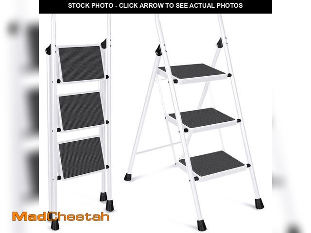 Lot 74-12667853 - 3 Step Ladder, Folding Step Stool with Wide Anti-Slip Pedal, 330lbs Sturdy Steel Ladder, Convenient ...