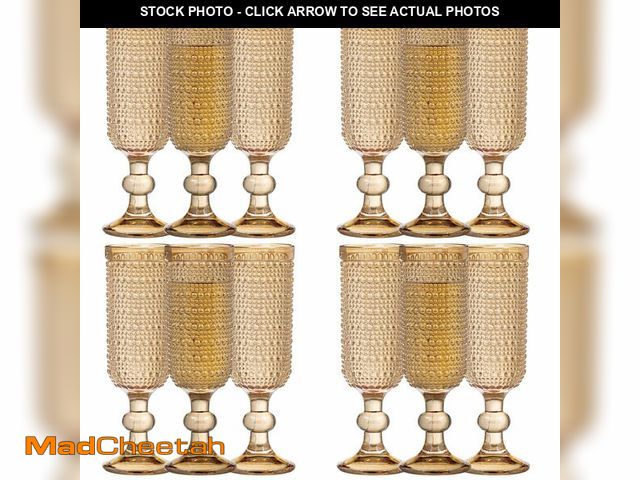 Lot 74-12609314 - XKXKKE 12 Pcs 5 Ounces Glass Champagne Flutes, Vintage Hobnail Beaded Embossed Colored Glass Sparkli...