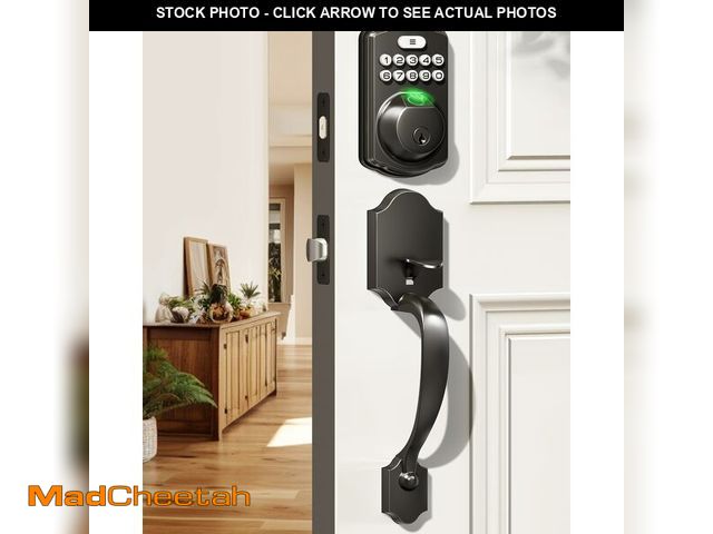 Lot 74-12707047 - Veise Fingerprint Door Lock Set, Keyless Entry Door Lock, Front Handle Set, Electronic Keypad Deadbo...